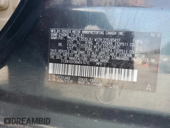 2011 Toyota RAV4 Limited с VIN 2T3DK4DV9BW041010, выставлен на аукционе Copart как лот 65112715 с пробегом 222 868 миль миль и Списание • Salvage title. История ставок и продаж доступна на DreamBid. Изображение 13.