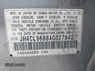 2004 Acura TSX с VIN JH4CL96884C027942, выставлен на аукционе IAAI как лот 42507543 с пробегом 309 189 миль миль и . История ставок и продаж доступна на DreamBid. Изображение 9.