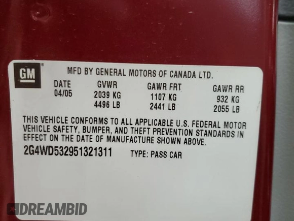 2005 Buick LaCrosse CXL z VIN 2G4WD532951321311, wystawiony jako Copart lot #57444585 z przebiegiem 165 396 mil mil oraz Nie do naprawy. Historia ofert i sprzedaży dostępna na DreamBid. Obrazek 13.