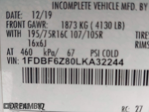 2020 Ford Transit с VIN 1FDBF6Z80LKA32244, выставлен на аукционе IAAI как лот 42362032 с пробегом 139 424 миль миль и . История ставок и продаж доступна на DreamBid. Изображение 9.