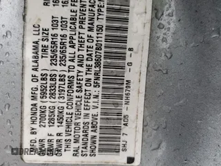 2007 Honda Odyssey EX-L with VIN 5FNRL38607B011150, listed as a Copart auction lot 51811195 with 218,189 mi miles and Salvage Title. Bid and sale history available at carsss.com. Image 13.