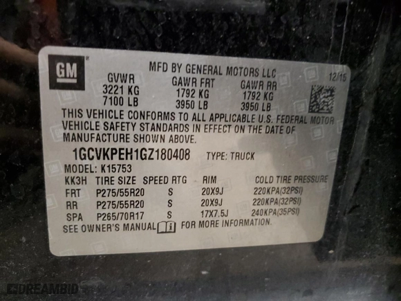 2016 Chevrolet Silverado 1500 Custom with VIN 1GCVKPEH1GZ180408, listed as a Copart auction lot 77855174 with 85,753 mi miles and Clean Title. Bid and sale history available at carsss.com. Image 12.
