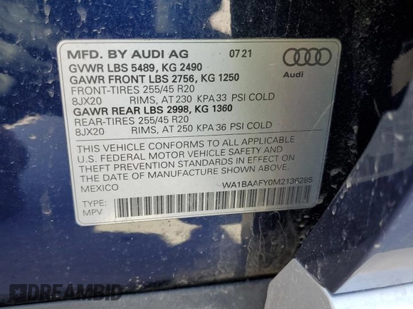 2021 Audi Q5 Premium Plus z VIN WA1BAAFY0M2136285, wystawiony jako Copart lot #52752555 z przebiegiem 22 970 mil mil oraz Szkoda całkowita • Salvage title. Historia ofert i sprzedaży dostępna na DreamBid. Obrazek 14.