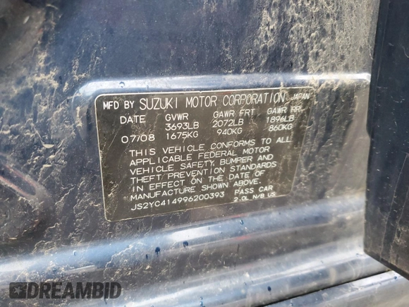 2009 Suzuki SX4 Sport FWD z VIN JS2YC414996200393, wystawiony jako Copart lot #50025535 z przebiegiem 140 199 mil mil oraz Szkoda całkowita • Salvage title. Historia ofert i sprzedaży dostępna na DreamBid. Obrazek 13.