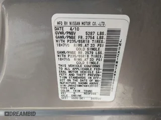 2010 Nissan Murano SL with VIN JN8AZ1MW7AW126101, listed as a IAAI auction lot 41632405 with 228,730 mi miles. Bid and sale history available at carsss.com. Image 9.