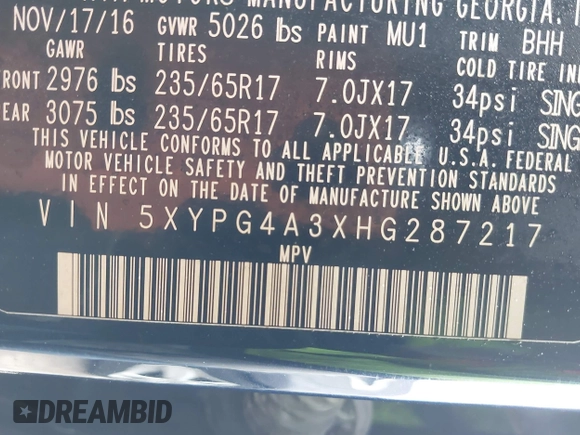 2017 Kia Sorento LX z VIN 5XYPG4A3XHG287217, wystawiony jako IAAI lot #42067077 z przebiegiem 112 324 mil mil oraz . Historia ofert i sprzedaży dostępna na DreamBid. Obrazek 9.