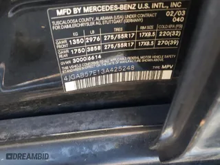 2003 Mercedes-Benz M-Class 3.7L with VIN 4JGAB57E13A425248, listed as a Copart auction lot 44074955 with 148,925 mi miles and Salvage Title. Bid and sale history available at carsss.com. Image 15.