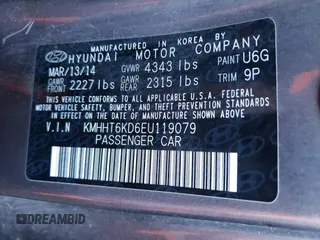 2014 Hyundai Genesis Coupe 2.0T z VIN KMHHT6KD6EU119079, wystawiony jako Copart lot #83364634 z przebiegiem 85 647 mil mil oraz Szkoda całkowita • Salvage title. Historia ofert i sprzedaży dostępna na DreamBid. Obrazek 12.