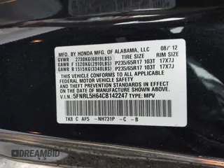 2012 Honda Odyssey EX-L with VIN 5FNRL5H64CB142247, listed as a IAAI auction lot 41722015 with 179,637 mi miles and . Bid and sale history available at carsss.com. Image 9.