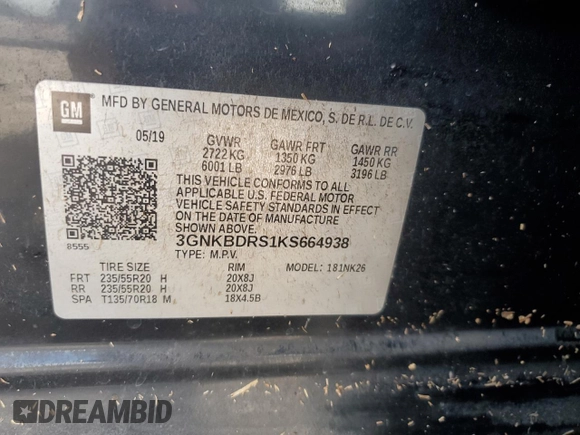 2019 Chevrolet Blazer z VIN 3GNKBDRS1KS664938, wystawiony jako Copart lot #51482625 z przebiegiem Nie podano mil oraz Szkoda całkowita • Salvage title. Historia ofert i sprzedaży dostępna na DreamBid. Obrazek 14.