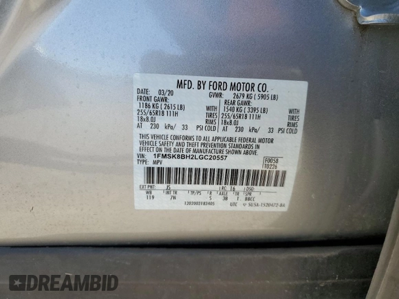 2020 Ford Explorer with VIN 1FMSK8BH2LGC20557, listed as a Copart auction lot 88726275 with 5,597 mi miles and Salvage Title. Bid and sale history available at carsss.com. Image 15.