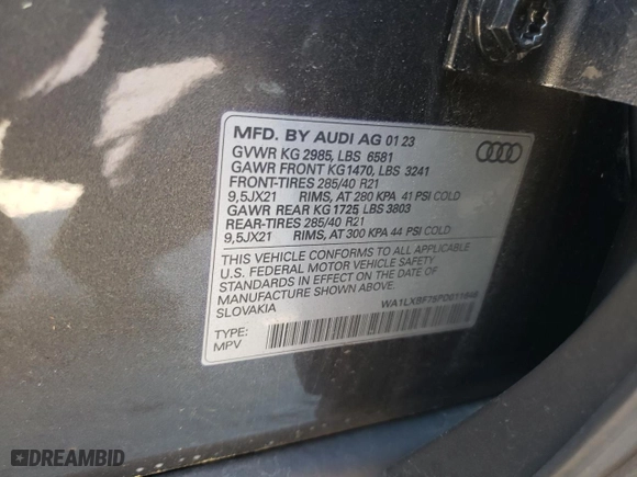 2023 Audi Q7 Premium Plus with VIN WA1LXBF75PD011646, listed as a Copart auction lot 75040644 with 13,347 mi miles and Salvage Title. Bid and sale history available at carsss.com. Image 14.