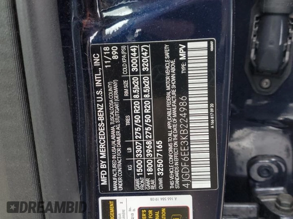 2019 Mercedes-Benz GLS 450 с VIN 4JGDF6EE3KB224986, выставлен на аукционе Copart как лот 54410675 с пробегом 52 357 миль миль и Списание • Salvage title. История ставок и продаж доступна на DreamBid. Изображение 13.