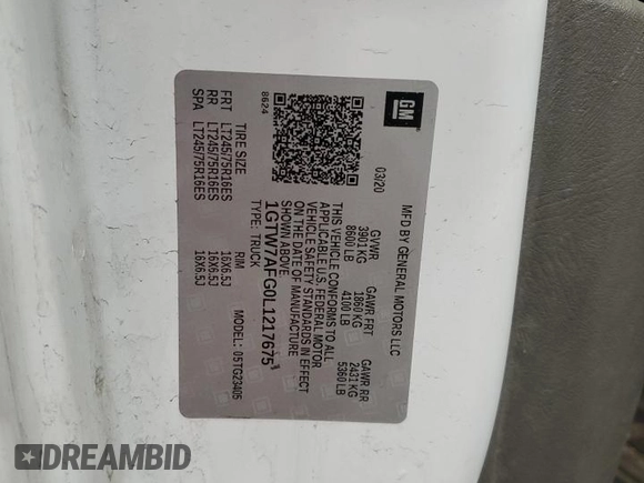 2020 GMC Savana Cargo z VIN 1GTW7AFG0L1217675, wystawiony jako Copart lot #78230534 z przebiegiem 91 543 mil mil oraz Szkoda całkowita • Salvage title. Historia ofert i sprzedaży dostępna na DreamBid. Obrazek 13.
