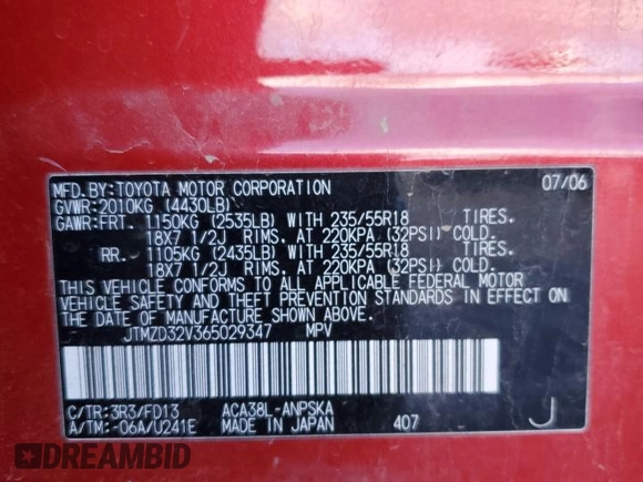 2006 Toyota RAV4 Sport with VIN JTMZD32V365029347, listed as a Copart auction lot 44430205 with 60,203 mi miles and Salvage Title. Bid and sale history available at carsss.com. Image 15.