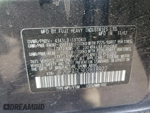 2013 Subaru Crosstrek Limited с VIN JF2GPAGC9D2818922, выставлен на аукционе Copart как лот 60232995 с пробегом 160 203 миль миль и Чистый • Clean title. История ставок и продаж доступна на DreamBid. Изображение 13.