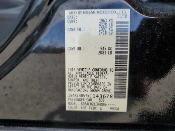 2019 Nissan Altima S z VIN 1N4BL4BV7KC143678, wystawiony jako Copart lot #44629925 z przebiegiem 109 580 mil mil oraz Szkoda całkowita • Salvage title. Historia ofert i sprzedaży dostępna na DreamBid. Obrazek 12.