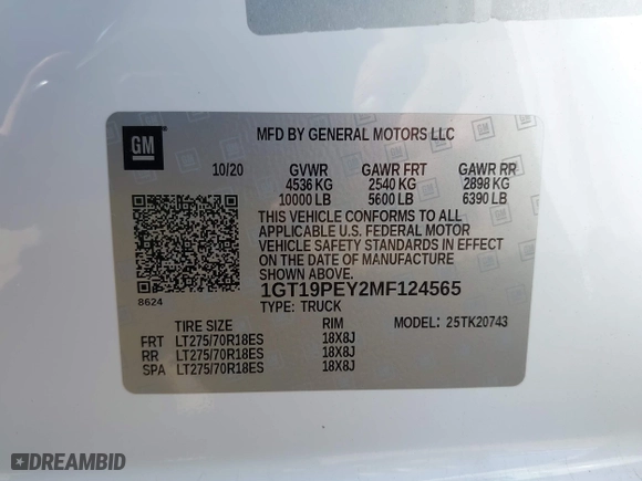 2021 GMC Sierra 2500HD AT4 with VIN 1GT19PEY2MF124565, listed as a IAAI auction lot 41841361 with 131,341 mi miles. Bid and sale history available at carsss.com. Image 9.