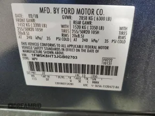 2018 Ford Explorer Platinum z VIN 1FM5K8HT3JGB02703, wystawiony jako Copart lot #57091735 z przebiegiem 90 921 mil mil oraz Szkoda całkowita • Salvage title. Historia ofert i sprzedaży dostępna na DreamBid. Obrazek 13.