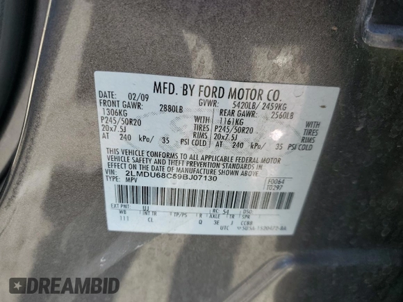 2009 Lincoln MKX with VIN 2LMDU68C59BJ07130, listed as a Copart auction lot 85334864 with 151,685 mi miles and Clean Title. Bid and sale history available at DreamBid. Image 13.
