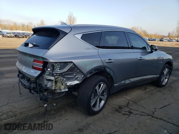2023 Genesis GV80 with VIN KMUHCESC9PU107157, listed as a Copart auction lot 42592585 with 11,396 mi miles and Salvage title. Bid and sale history available at DreamBid. Image 3.