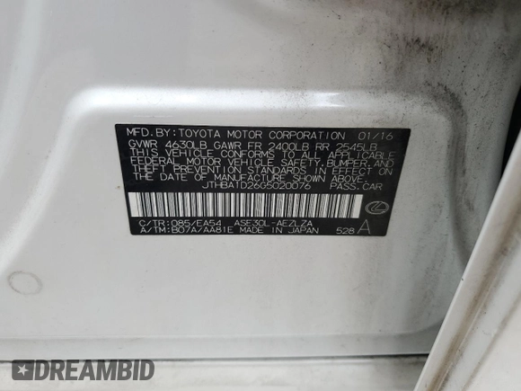 2016 Lexus IS 200t z VIN JTHBA1D26G5020076, wystawiony jako Copart lot #59955505 z przebiegiem 102 361 mil mil oraz Szkoda całkowita • Salvage title. Historia ofert i sprzedaży dostępna na DreamBid. Obrazek 12.