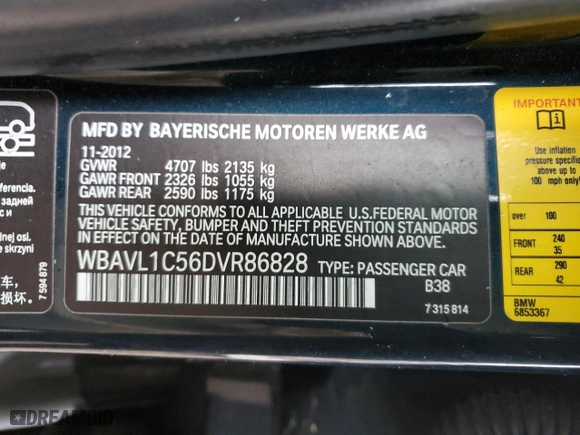 2013 BMW X1 xDrive28i with VIN WBAVL1C56DVR86828, listed as a Copart auction lot 89311845 with NaN miles and Salvage Title. Bid and sale history available at carsss.com. Image 15.