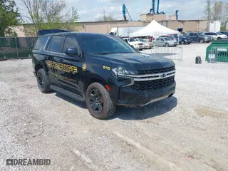 2023 Chevrolet Tahoe Commercial with VIN 1GNSKLED6PR375162, listed as a IAAI auction lot 42025321 with 56,592 mi miles. Bid and sale history available at carsss.com. Image 1.