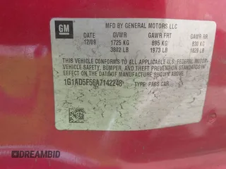 2010 Chevrolet Cobalt 1LT with VIN 1G1AD5F56A7142248, listed as a IAAI auction lot 41967672 with 137,139 mi miles and . Bid and sale history available at DreamBid. Image 9.