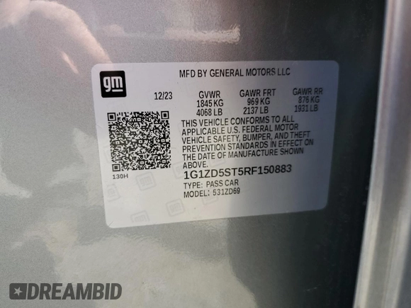 2024 Chevrolet Malibu LT with VIN 1G1ZD5ST5RF150883, listed as a Copart auction lot 55291005 with 26,879 mi miles and Salvage Title. Bid and sale history available at DreamBid. Image 13.