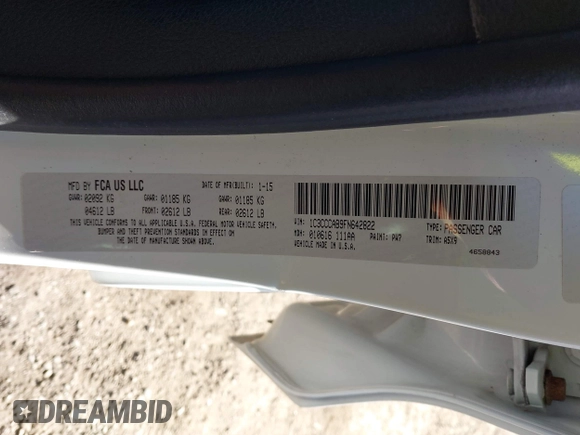 2015 Chrysler 200 Limited with VIN 1C3CCCAB9FN642822, listed as a IAAI auction lot 42044630 with 85,765 mi miles and . Bid and sale history available at DreamBid. Image 9.
