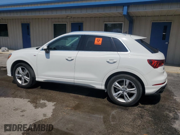 2020 Audi Q3 S line Premium with VIN WA1DECF35L1102585, listed as a Copart auction lot 55973165 with 29,664 mi miles and Non repairable. Bid and sale history available at DreamBid. Image 2.