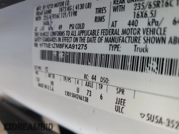 2015 Ford Transit Cargo with VIN 1FTNE1ZM8FKA91275, listed as a Copart auction lot 79107803 with 166,785 mi miles and Salvage Title. Bid and sale history available at carsss.com. Image 13.