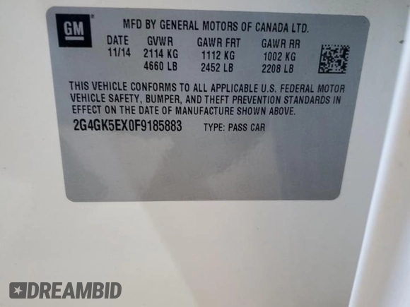2015 Buick Regal with VIN 2G4GK5EX0F9185883, listed as a Copart auction lot 49075195 with 102,837 mi miles and Salvage Title. Bid and sale history available at carsss.com. Image 12.