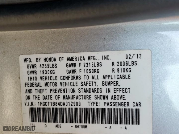 2013 Honda Accord Cpe EX-L with VIN 1HGCT1B84DA012909, listed as a Copart auction lot 46342385 with 85,761 mi miles and Salvage Title. Bid and sale history available at carsss.com. Image 12.