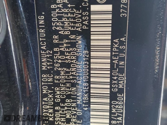 2013 Toyota Avalon XLE z VIN 4T1BK1EB1DU003129, wystawiony jako Copart lot #57685895 z przebiegiem 169 914 mil mil oraz Szkoda całkowita • Salvage title. Historia ofert i sprzedaży dostępna na DreamBid. Obrazek 12.