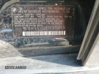 2007 BMW 3 Series 328i with VIN WBAVS13537FX15839, listed as a Copart auction lot 66952054 with 211,112 mi miles and Salvage Title. Bid and sale history available at carsss.com. Image 14.