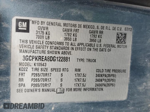 2013 Chevrolet Silverado 1500 LS with VIN 3GCPKREA8DG122881, listed as a Copart auction lot 41393425 with Not Provided miles and Salvage Title. Bid and sale history available at DreamBid. Image 12.