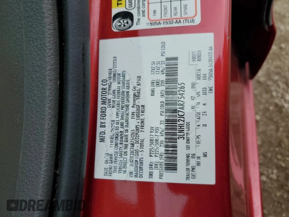 2010 Lincoln MKZ with VIN 3LNHL2JC7AR754265, listed as a Copart auction lot 53900655 with 94,259 mi miles and Salvage title. Bid and sale history available at DreamBid. Image 12.