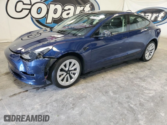 2022 Tesla Model 3 with VIN 5YJ3E1EA5NF372643, listed as a Copart auction lot 54096985 with 43,438 mi miles and Clean Title. Bid and sale history available at DreamBid. Image 1.