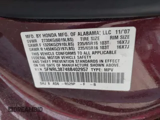 2008 Honda Odyssey EX-L with VIN 5FNRL38748B402957, listed as a IAAI auction lot 42092761 with 142,927 mi miles. Bid and sale history available at carsss.com. Image 9.