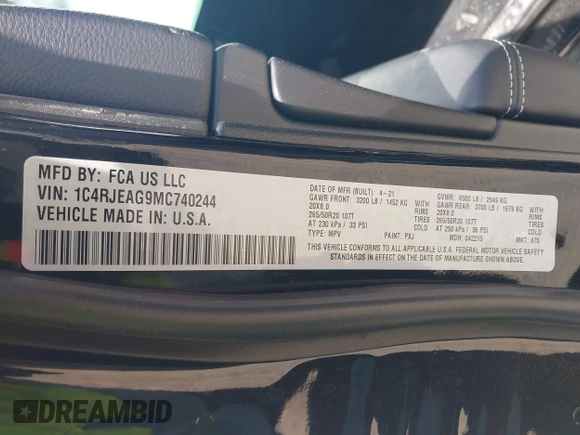 2021 Jeep Grand Cherokee Laredo E z VIN 1C4RJEAG9MC740244, wystawiony jako IAAI lot #42112847 z przebiegiem 32 897 mil mil oraz . Historia ofert i sprzedaży dostępna na DreamBid. Obrazek 9.