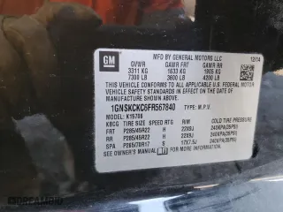 2015 Chevrolet Tahoe LTZ with VIN 1GNSKCKC6FR567840, listed as a Copart auction lot 43064285 with 131,071 mi miles and Salvage Title. Bid and sale history available at carsss.com. Image 15.