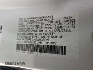 2025 Honda Odyssey Sport-L with VIN 5FNRL6H72SB012934, listed as a Copart auction lot 85912494 with Not Provided miles and Salvage Title. Bid and sale history available at carsss.com. Image 14.