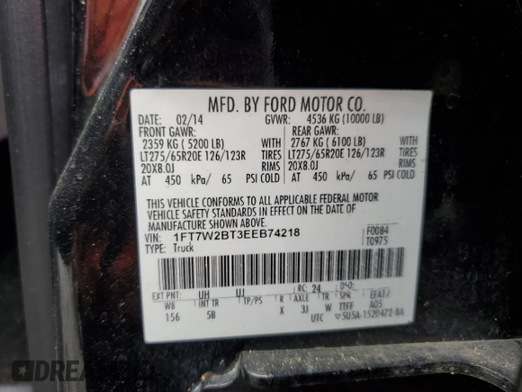 2014 Ford Super Duty F-250 SRW XL with VIN 1FT7W2BT3EEB74218, listed as a Copart auction lot 45930324 with 0 mi miles and Salvage Title. Bid and sale history available at carsss.com. Image 12.