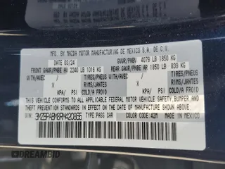 2024 Mazda 3 S Select Sport with VIN 3MZBPABM8RM420865, listed as a Copart auction lot 59989825 with 4,227 mi miles and Salvage title. Bid and sale history available at DreamBid. Image 12.