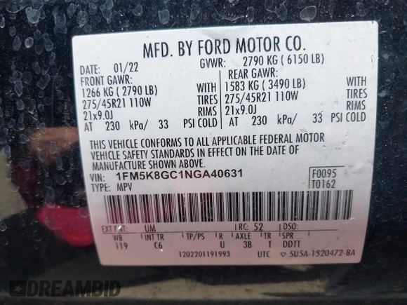 2022 Ford Explorer ST z VIN 1FM5K8GC1NGA40631, wystawiony jako IAAI lot #42009716 z przebiegiem 37 700 mil mil oraz . Historia ofert i sprzedaży dostępna na DreamBid. Obrazek 9.