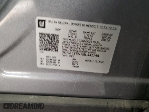 2021 GMC Terrain SLE with VIN 3GKALTEV7ML341748, listed as a Copart auction lot 89196355 with 41,618 mi miles and Salvage Title. Bid and sale history available at carsss.com. Image 13.