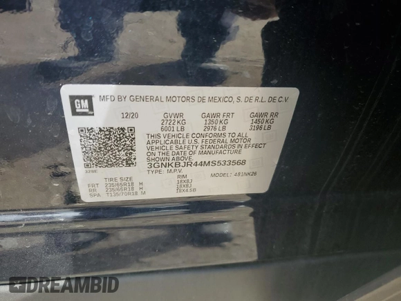 2021 Chevrolet Blazer LT with VIN 3GNKBJR44MS533568, listed as a Copart auction lot 74927554 with 47,873 mi miles and Non repairable. Bid and sale history available at DreamBid. Image 12.