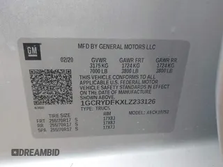 2020 Chevrolet Silverado 1500 LT with VIN 1GCRYDEKXLZ233126, listed as a IAAI auction lot 41607694 with 111,246 mi miles. Bid and sale history available at carsss.com. Image 9.